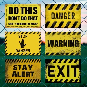 6pcs Vintage Metal Tin Signs - "Do This, Don't Do That," "Danger," "Stop," "Warning," "Stay Alert," "Exit" - Retro Wall Art for Garage, Man Cave, Pub, Home, Club, Bar Decor - 20.32x30.48 cm, Iron Plate Painting, Wall Hanging, No Electricity Needed, Garage Wall Decor | Vintage Metal Sign | Durable Wall Art, Metal Wall Art Decor