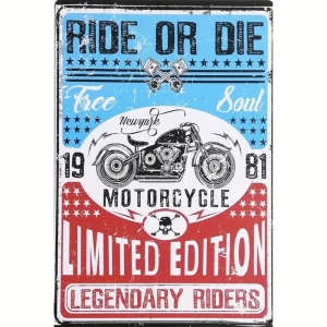 5pcs Set of Tin Signs with Motorcycle Design, American Diner Retro Vintage Interior Decor for Wall Hanging