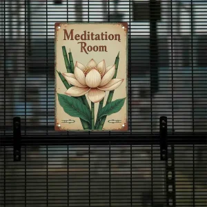 2D Flat "Meditation Room" Iron Tin Painting, Rustproof and Waterproof, No Drilling Required, Suitable for Doors, Walls, Stores, and Cafes, Perfect Room Decoration, Multi-purpose, Ideal Gift for Father'S Day and Mother'S Da